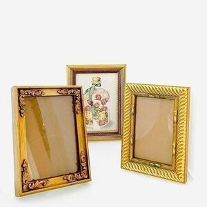 3x Antique 5x7 Hand Carved Wood Gold Picture Photo Frames Vintage Home Decor